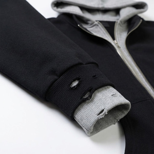 Sweat à capuche double couche avec doublure contrastante, style streetwear oversize, fermeture éclair, impression personnalisée, chaud et confortable - Product Image 4