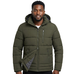 Men's Hooded Streetwear <b>Jacket</b> Winter Thick <b>Warm</b> Zipper Front Casual Olive Green Polyester Wadding Stand Collar <b>Waterproof</b> - Product Image 3