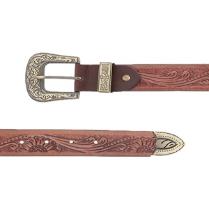 Ceinture unisexe en cuir pleine fleur gravé floral, sur mesure, avec boucle et attache en laiton antique de designer - Product Image 5