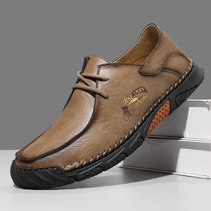 Mocassins de conduite décontractés en cuir pour hommes, à lacets, confortables, semelle souple, grandes tailles, pour l'été et le quotidien - Product Image 1