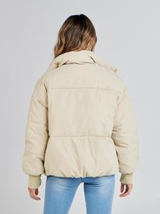 Brown Quilted Puffer <b>Jacket</b> Women Hooded Full <b>Sleeve</b> Zipper Closure Thick Winter Solid Color Casual <b>Short</b> Coat - Product Image 6