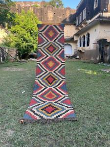 Alfombra de kilim de lana y yute tejida a mano, ecológica, antideslizante, multicolor, con diseño de diamantes, moderna, de tejido plano, para pasillo, para todas las estaciones. - Product Image 4