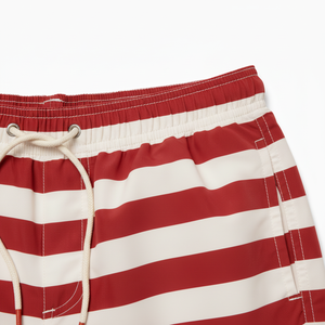<b>Red</b> White Striped High Waist Front Logo Knitted Spandex/Polyester Breathable Comfortable Customizable <b>Men's</b> Drawstring <b>Shorts</b> - Product Image 4