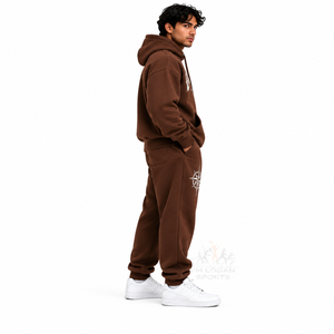 Custom <b>Oversized</b> <b>Hoodie</b> and Joggers Set <b>Men</b> Heavyweight Chocolate Brown <b>Fleece</b> Tracksuit Vintage Graphic Printed Streetwear - Product Image 3
