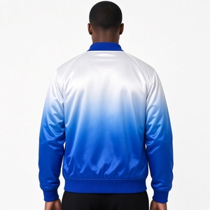 เสื้อแจ็คเก็ตบอมเบอร์ผ้าซาตินสีน้ำเงินรอยัลและสีขาว แบรนด์ Phi Beta Sigma พร้อมลายตราสัญลักษณ์ตัวอักษรกรีก ดีไซน์กระดุมแป๊กด้านหน้า คอเสื้อแบบริบบิ้น - Product Image 2