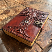 Journal en cuir Arbre de Vie et Œil protecteur, Carnet fait main, Grimoire gothique Livre des Ombres, Cadeau sorcier, Livre de sorts vintage