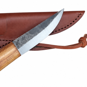 Rustic Brown Wood Handle Fixed Blade Utility Knife with Silver Edge Dark Forged Finish and Brown Leather Sheath for <b>Outdoor</b> - Product Image 2