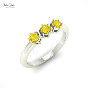 Produits à forte demande : Bague de fiançailles en or blanc massif 14 carats avec trois pierres précieuses en saphir jaune naturel de 3 mm – Vente en gros - Product Image 1