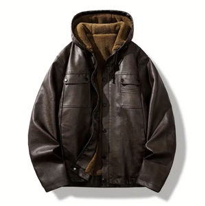 Men's <b>Winter</b> Safari <b>Jacket</b> Stand Collar Coated Genuine Leather <b>Waterproof</b> Plain Dyed Denim Standard OEM Service High Pattern - Product Image 1