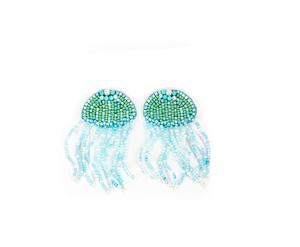 Pendientes artesanales de última tendencia con diseño de vida marina para niñas, con perla como piedra principal y cuentas de vidrio, ideales para fiestas y eventos nocturnos. - Product Image 2