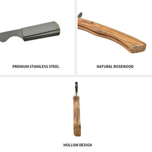 Rasoir droit IKZARSA à manche en bois, lame en acier inoxydable, lame unique, pour usage en salon de coiffure, rasage du visage/du corps/des aisselles, rasage en douceur - Product Image 3
