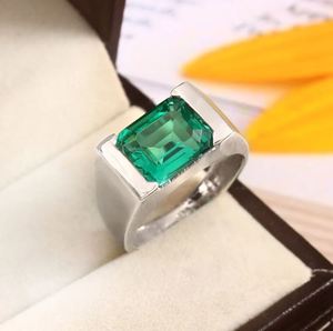 <b>Mens</b> Emerald Bezel Setting 925 Sterling <b>Silver</b> 14K Gold Plated Engagement <b>Ring</b> 5 Carat Emerald Cut Green Gemstone May Birthstone - Product Image 1