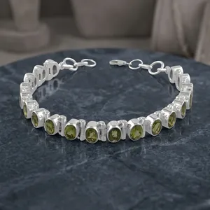 Elegante Pulsera de Plata de Ley 925 con Piedra Preciosa de Peridoto para Mujer, Joyería Hecha a Mano para Fiestas y Festivales - Product Image 5