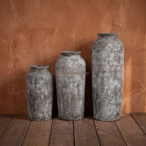Vaso de Cerámica Rústico Vinculo S, Cilíndrico, Hecho a Mano, Color Gris Desgastado, Jarrón Alto Decorativo para Mesa, Venta al Por Mayor - Product Image 2