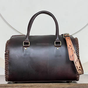 Wholesale New Arrival Genuine <b>Tooled</b> Cowhide <b>Leather</b> Speedy Bag for Women's Floral Carved Western Handbag Crossbody Satchel Bags - Product Image 5