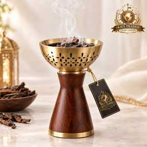 Brûleur d'encens en acier inoxydable avec base en bois, support pour Bakhoor arabe, encensoir à charbon d'oud, bol en métal, diffuseur d'arômes - Product Image 3