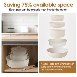 Set di Pentole in Alluminio Antiaderente da 9 Pezzi con Manici Staccabili, Lavabili in Lavastoviglie e Adatti al Forno, con Coperchi in Vetro Temperato per Uso in Cucina - Product Image 4