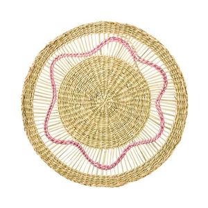 Elegant Pink Wave Seagrass <b>Placemat</b> <b>Round</b> Hollow Woven Tablemat Heatproof Coaster Rustic Charger Plates For Fine Dining Restaura - Product Image 1