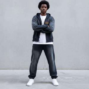 Winter Street Style Mid Waist Heavy Fleece Light Grey <b>Tie</b> Dye Tracksuit for Men Zip Up Hoodie and Sweatpants Set Streetwear - Product Image 1