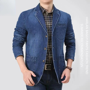 Chaqueta vaquera para hombre, estilo casual, corte ajustado, abotonadura sencilla, algodón, azul, cuello vuelto, manga regular, estilo invierno, a la moda - Product Image 1