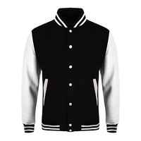 Jaket Varsity Merah Unisex Lengan Putih Kancing Depan Model Regular Fit Bahan Poliester/Katun Tahan Angin Ramah Lingkungan Gaya Preppy