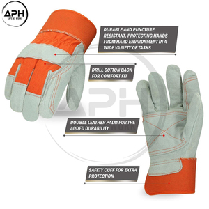 Guantes de Trabajo de Cuero Resistentes, Palma Reforzada, Puño de Lona Naranja, Guantes de Mano para Trabajo Industrial y de Construcción de Uso General - Product Image 5