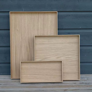 Plateau de service en bois de chêne fait main, ensemble de 3 plateaux de service en bois de chêne, décoration de table élégante - Product Image 1