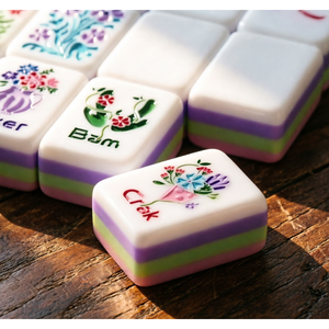 Juego de Mahjong Americano Grande de 4 Capas con Grabado de Perlas Rosas y Azules para Viaje - Product Image 3
