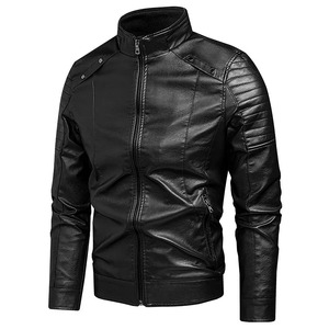 Men's Stand Collar PU Leather Jacket Fall Winter <b>Thermal</b> Lined Full Zip Slim Fit Casual Streetwear Youth Coat jacket for men - Product Image 4
