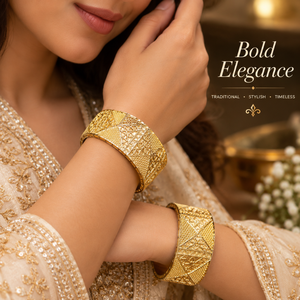 Conjunto de Brazaletes Anchos con Diseño de Corazón Geométrico para Mujer, Joyería de Cobre con Baño de Oro de 24K, Joyería Tradicional India para Novias, Bodas y Fiestas - Product Image 4