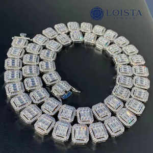 LOISTA Men's 925 Silver Rhodium Plated Moissanite Emerald Cut Box Chain <b>Statement</b> <b>Necklace</b> Geometric Luxury Everyday Wear - Product Image 2
