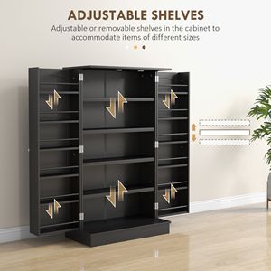 Modern Freestanding <b>Kitchen</b> <b>Pantry</b> Cabinet 12 Door Shelves with 5 Tier Shelving Double Doors Durable MDF Wood Black in Color - Product Image 5