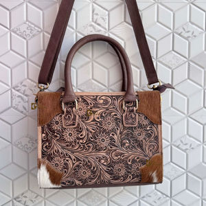 Sac à main en cuir fait main, cuir de vachette, fourrure, couleur marron, sac fourre-tout, style bohème, nouveau design, sac artisanal pour femmes, utilisations multiples - Product Image 1