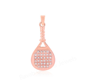 Colgante de Lujo Más Vendido, Chapado en Oro Rosa, Plata 925, 33mm, con Diseño de Raqueta de Tenis y Pavé de Circonitas, Joyería Fina - Product Image 3