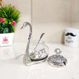 Ensemble de plateaux en aluminium en forme de canard avec cuillère, argenté, non toxique, écologique, moderne, décoratif, pour servir des bonbons, des fruits secs - Product Image 3