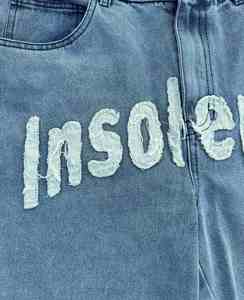 Custom apliques bordado parche Logo Raw Hem Cut Rdge Jorts Jogger pantalones cortos de mezclilla con diamantes de imitación Streetwear Jean Shorts-para hombres - Product Image 3