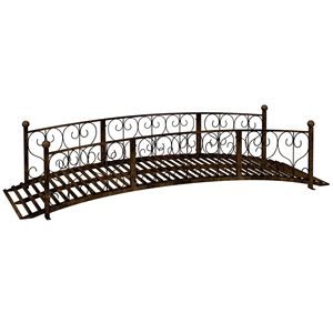 Ponte da Giardino ad Arco in Metallo Bronzato da 7 Piedi con Ringhiere Laterali Decorative a Lavorazione Intarsiata per Arredamento Esterno - Product Image 1