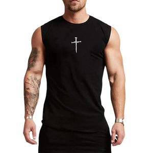 Camiseta sin mangas estampada para fitness, deportiva, de algodón para hombre, para gimnasio, culturismo, entrenamiento, chaleco muscular. - Product Image 1