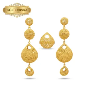 Pendientes de botón africanos de latón chapado en oro de 14 quilates con anillo ajustable |   Conjunto de Joyería Etíope Nigeriana - Product Image 2