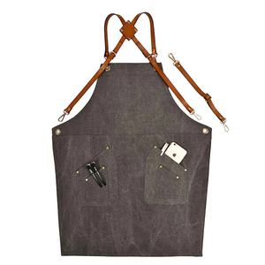 Tablier de travail unisexe en cuir véritable marron, à bretelles croisées, avec poches pour outils et téléphone, anti-poussière, détection des aiguilles, fusion sans couture, vêtement de travail - Product Image 6