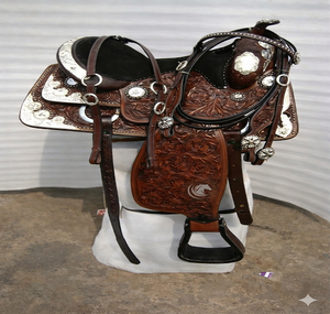 <b>Leather</b> Western Horse Saddle For Ranch <b>Work</b> Trail Riding Equestrian Use Hand <b>Tooled</b> Design With Comfortable Seat Gear - Product Image 2