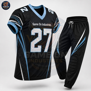 Custom American Football Uniform Set Black Blue Tackle Jersey & Padded Pants Sublimated Team Wear Game On Industries - Product Image 2