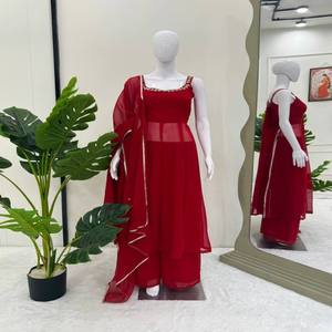 Conjunto de Top y Pantalón Plazo de Diseño VASTRA COTTAGE con Dupatta con Espejos Reales Hechos a Mano, Traje Étnico Cosido para Fiestas para Mujer - Product Image 6