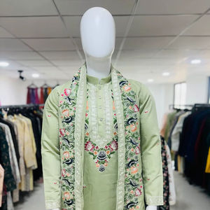 Ensemble Kurta Pyjama en Soie Brodé de Luxe pour Homme avec Sous-Vêtement – Tenue Ethnique pour Mariage et Fêtes (Manches Longues) - Product Image 1