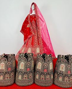 ชุดสำหรับเจ้าสาวสไตล์ราชวงศ์ Velvet meval mewar rajwada สำหรับผู้ใหญ่สองชั้นลายจาร์กานแบบเต็ม5สีที่น่าทึ่ง - Product Image 2