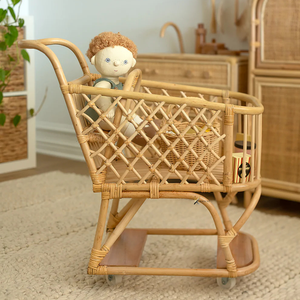 ชุดรถเข็นซูเปอร์มาร์เก็ตของเล่น DIY ขนาดเล็กจากโรงงานเวียดนาม ทำจากหวาย  แบบยั่งยืน ปรับแต่งขนาดได้ สำหรับตุ๊กตาเด็กนักเรียนและร้านค้า - Product Image 4