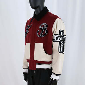 Vestes universitaires personnalisées en gros avec logo, patchs en laine et broderie chenille, vestes d'hiver streetwear tendance pour hommes - Product Image 3