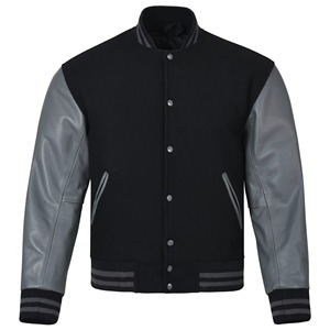 High Quality Formal Letterman Varsity <b>Jacket</b> Polyester <b>Fleece</b> Body with Polyester Sleeves Stand Collar Front Logo - Product Image 1