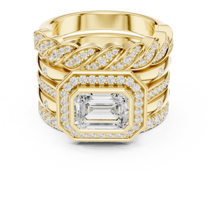 Bague de fiançailles de luxe en or jaune avec diamant de laboratoire taille émeraude et halo pour femme - Product Image 2