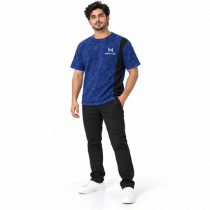 Camiseta de Manga Corta para Hombre, Azul con Estampado Frontal, Corte Holgado, Estilo Casual, 100% Algodón, Cuello Redondo, Transpirable, Estilo Urbano - Product Image 2